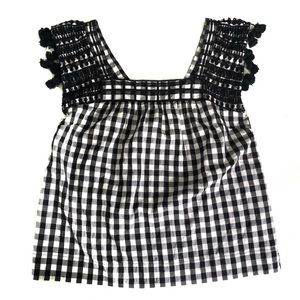 J. Crew Gingham Tassel Half Sleeve Blouse